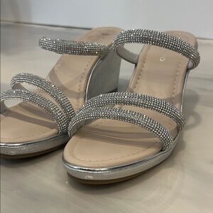 Elegant Silver Rhinestone Wedge Sandals- size 10
